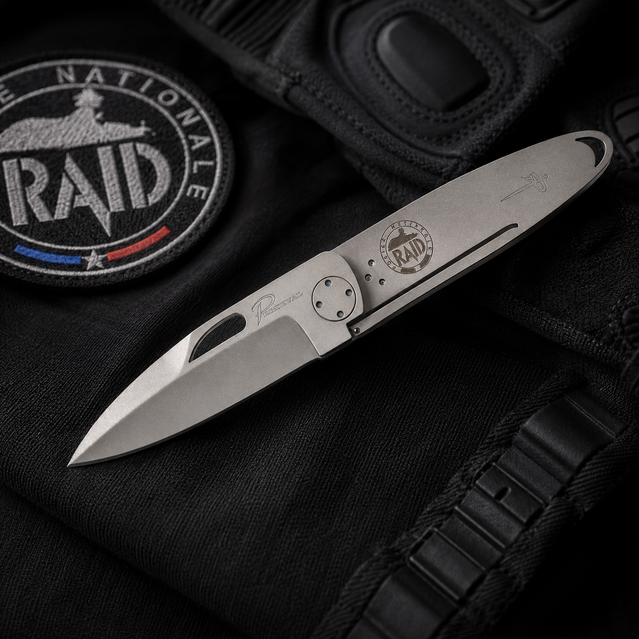 Couteau extra-plat et léger Perceval (fabriqué en France) personnalisé RAID