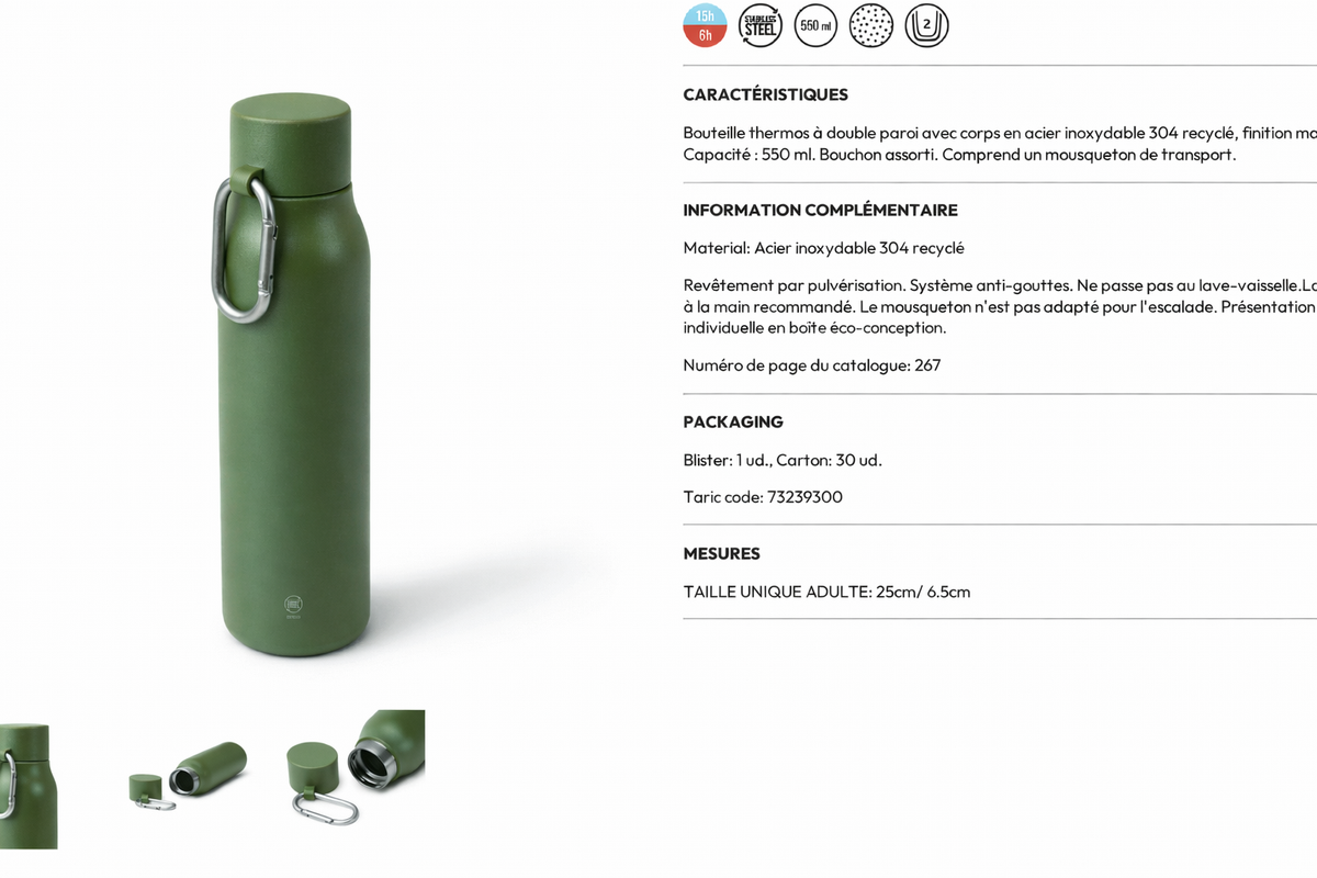Double-wall thermos bottle Commando Support 550 ml