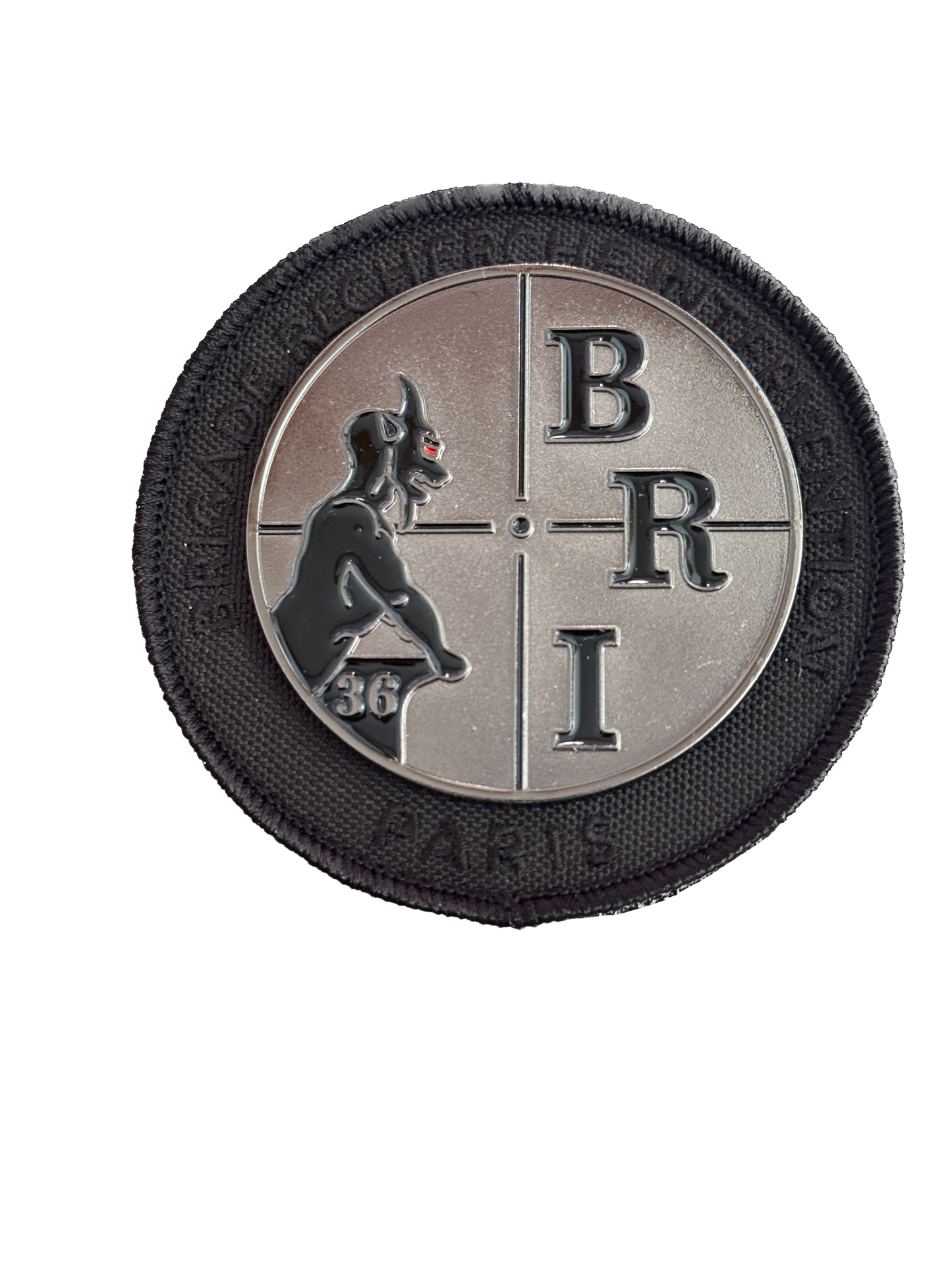Nouveau Patch officiel BRI "Prestige" Métal et tissu brodé noir.