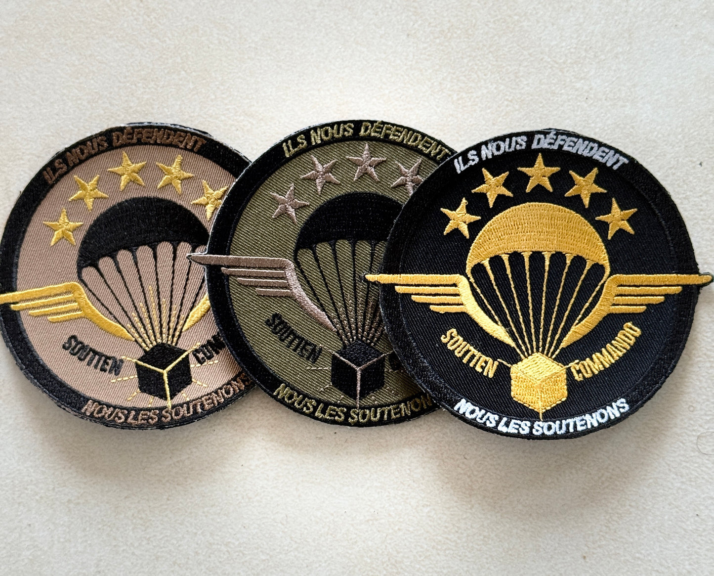 Pack 3 Patchs collectionneur Soutien Commando (Sable, Kaki, Noir/Jaune)