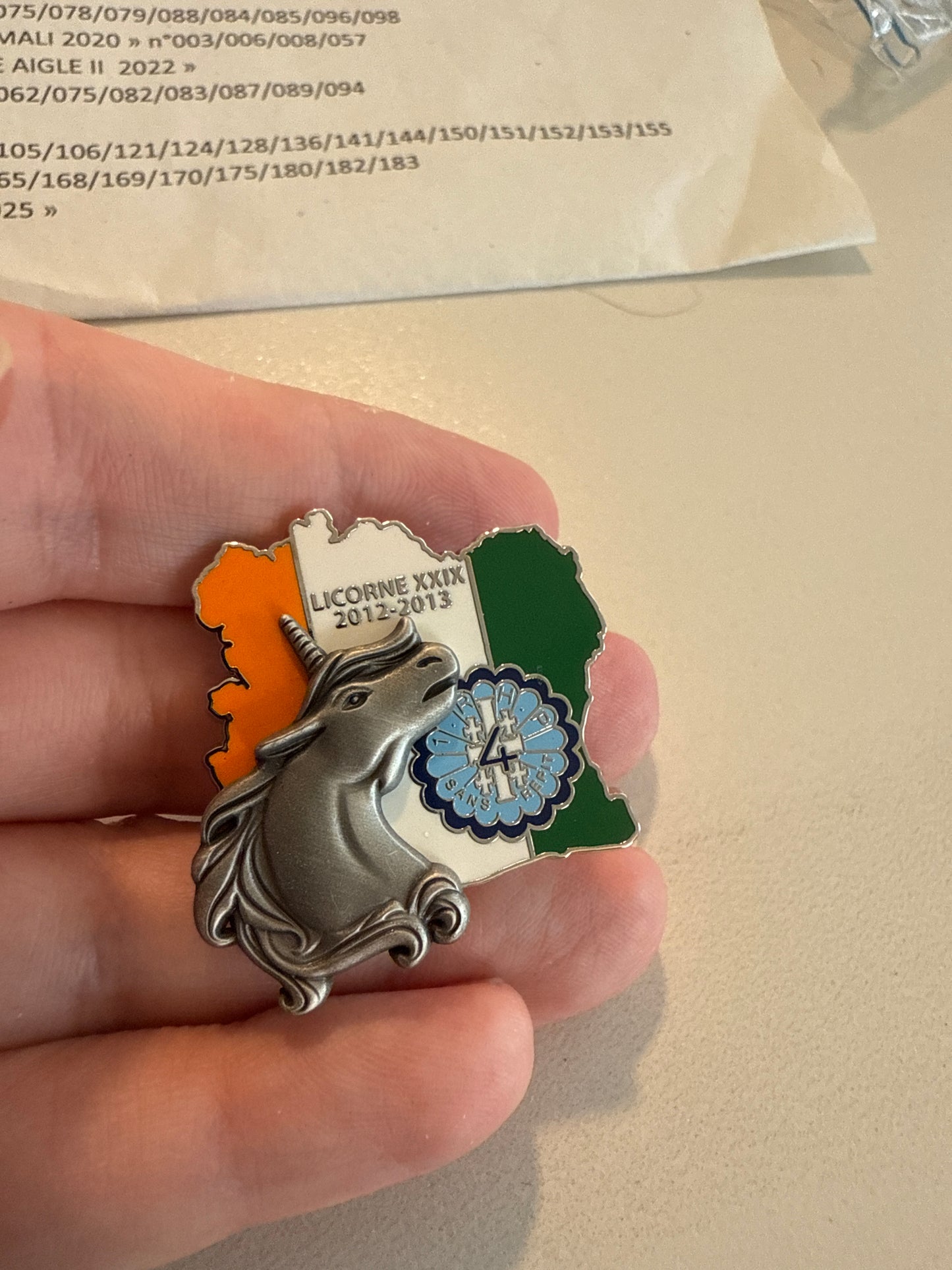 Insigne numeroté - 1er RHP - 4ème escadron - Licorne XXIX - 2012-2013