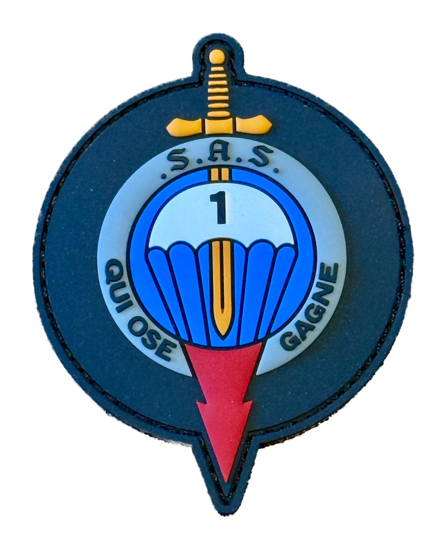 NOUVEAU Patch PVC officiel 1er RPIMa (SAS-QUI OSE GAGNE)